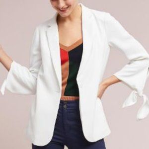 ANTHROPOLOGIE Cartonnier Tied-Sleeve White Blazer
